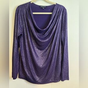 Jones New York Purple Metallic Cowl Neck Top Long Sleeve Blouse Size 1X